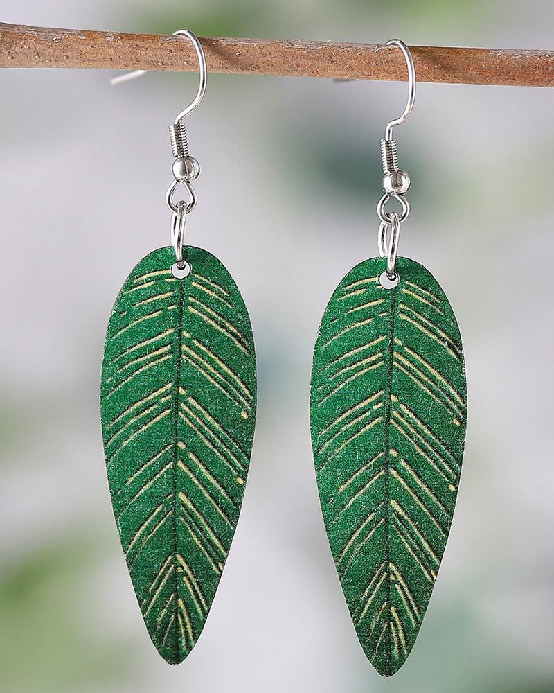 

1Pair Tropical Leaf Shaped Drop Earrings, Green