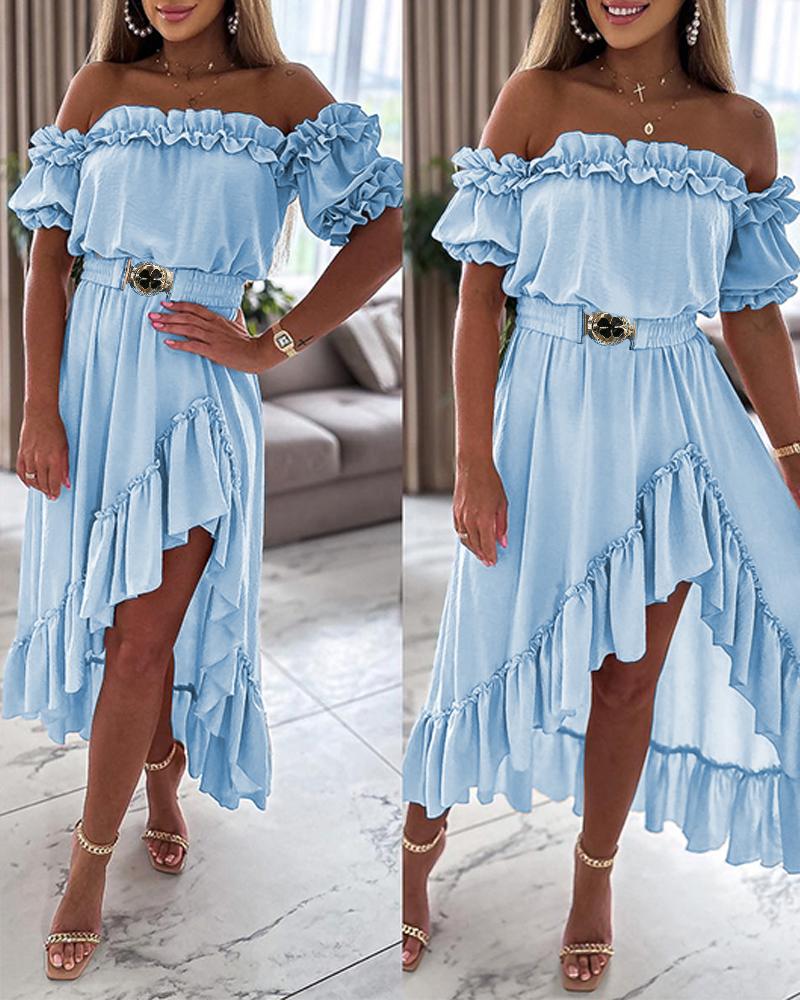 

Ruffle Frill Hem Asymmetrical Maxi Dress, Blue