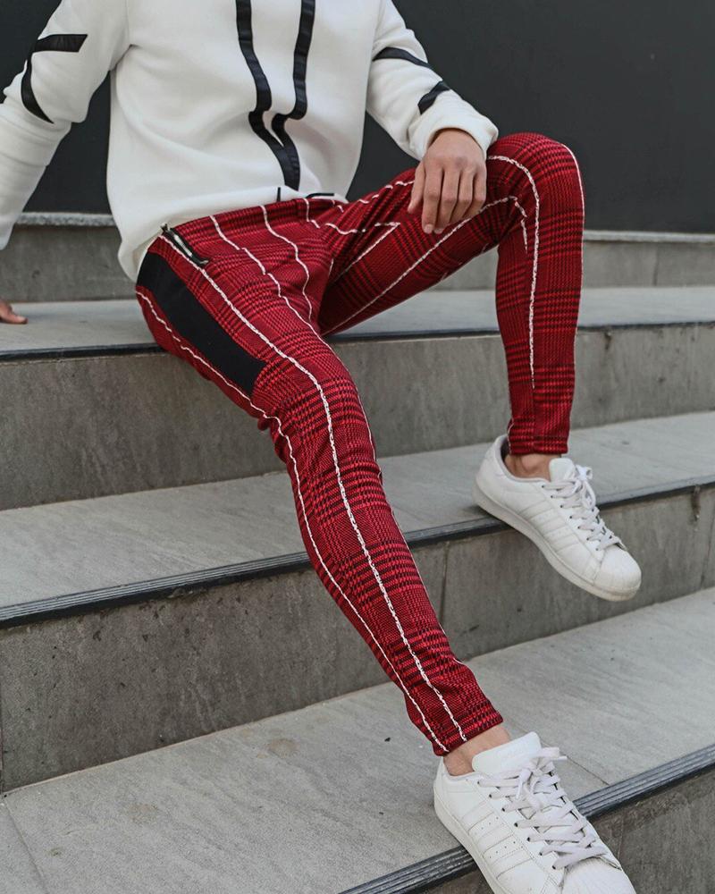 

Plaid Print Loose Harem Pants, Red