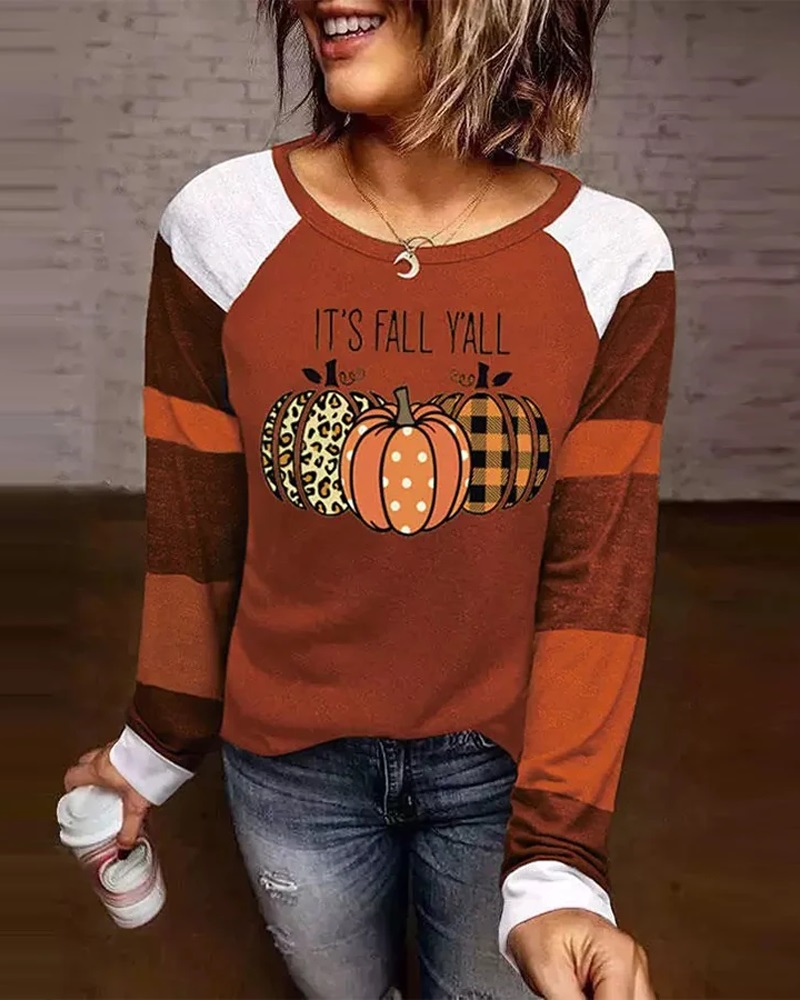 

Halloween Pumpkin Print Long Sleeve Top, Brown