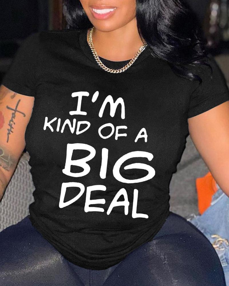 

Letter Print Short Sleeve Casual T-shirt, Black