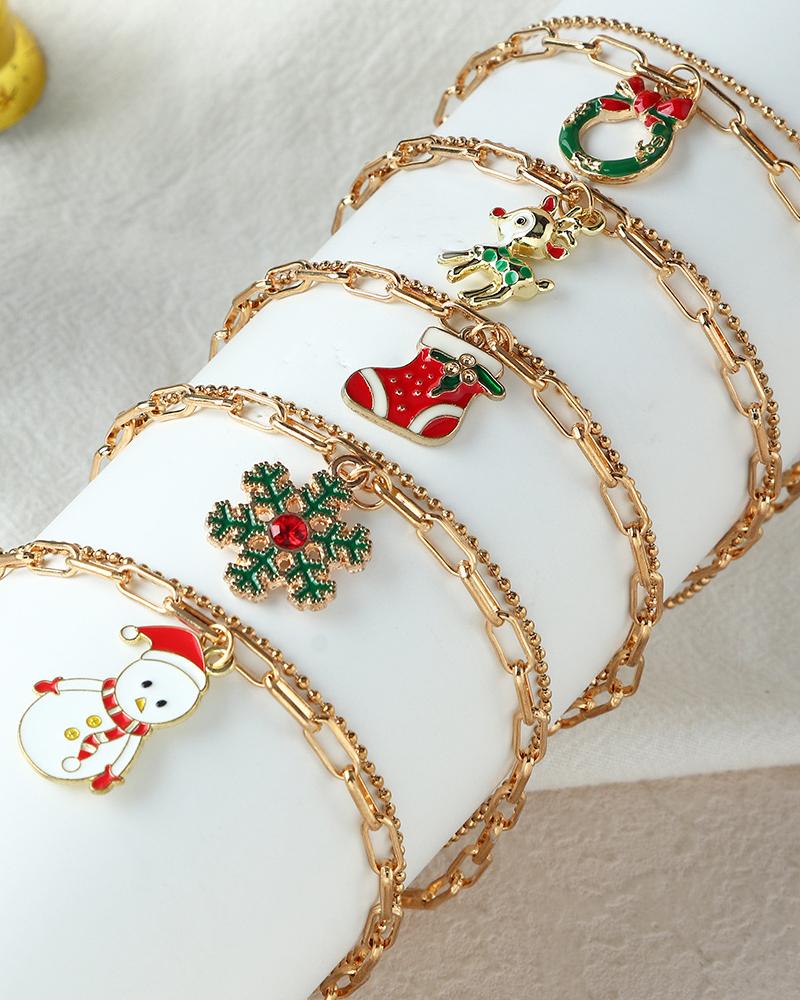 

1pc Christmas Snowman Layered Chain Bracelet, Style3