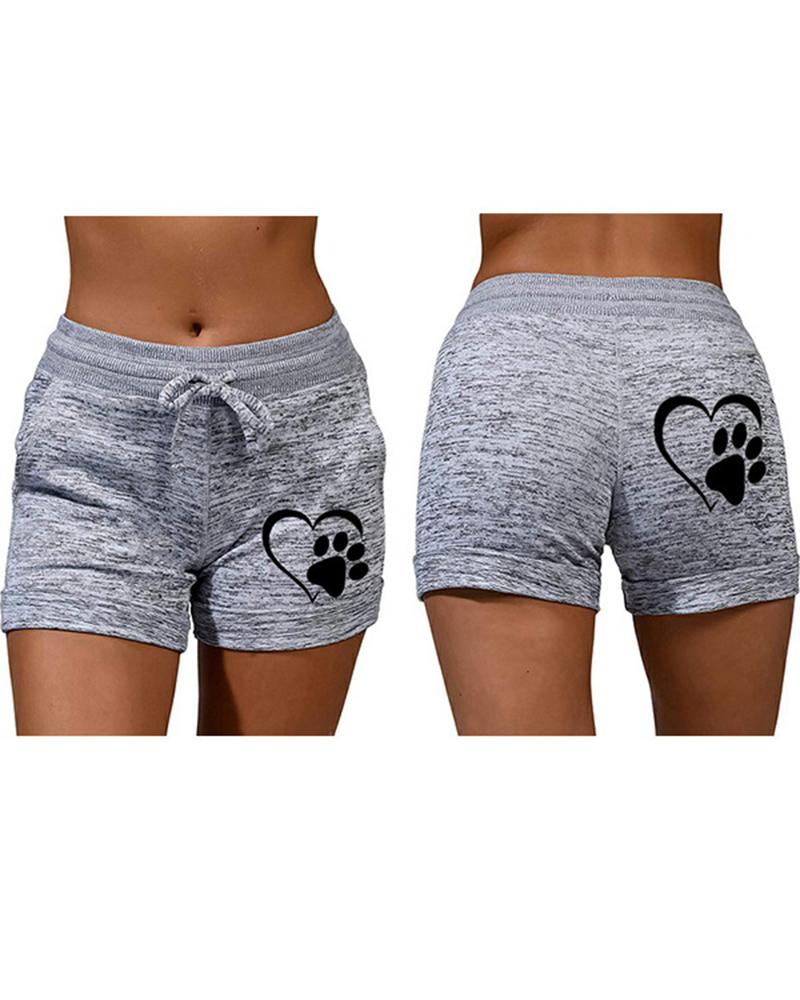 

Solid Color Splicing Cartoon Print Drawstring Short Pants, Gray