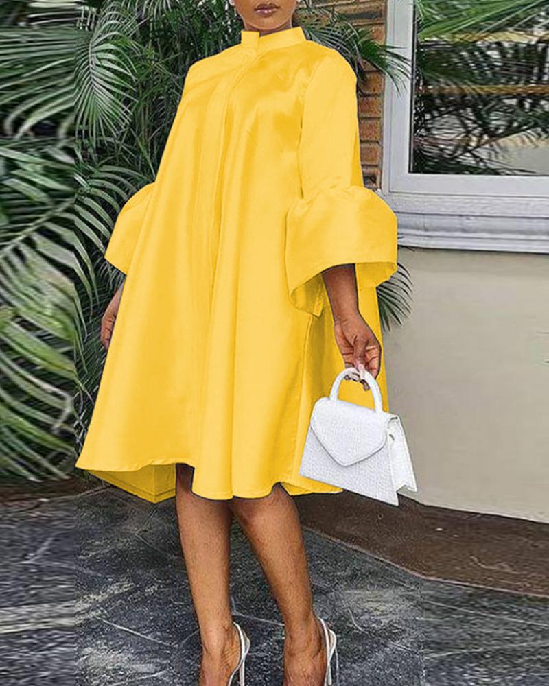 

Plus Size Bell Sleeve Button Front Shirt Dress, Yellow