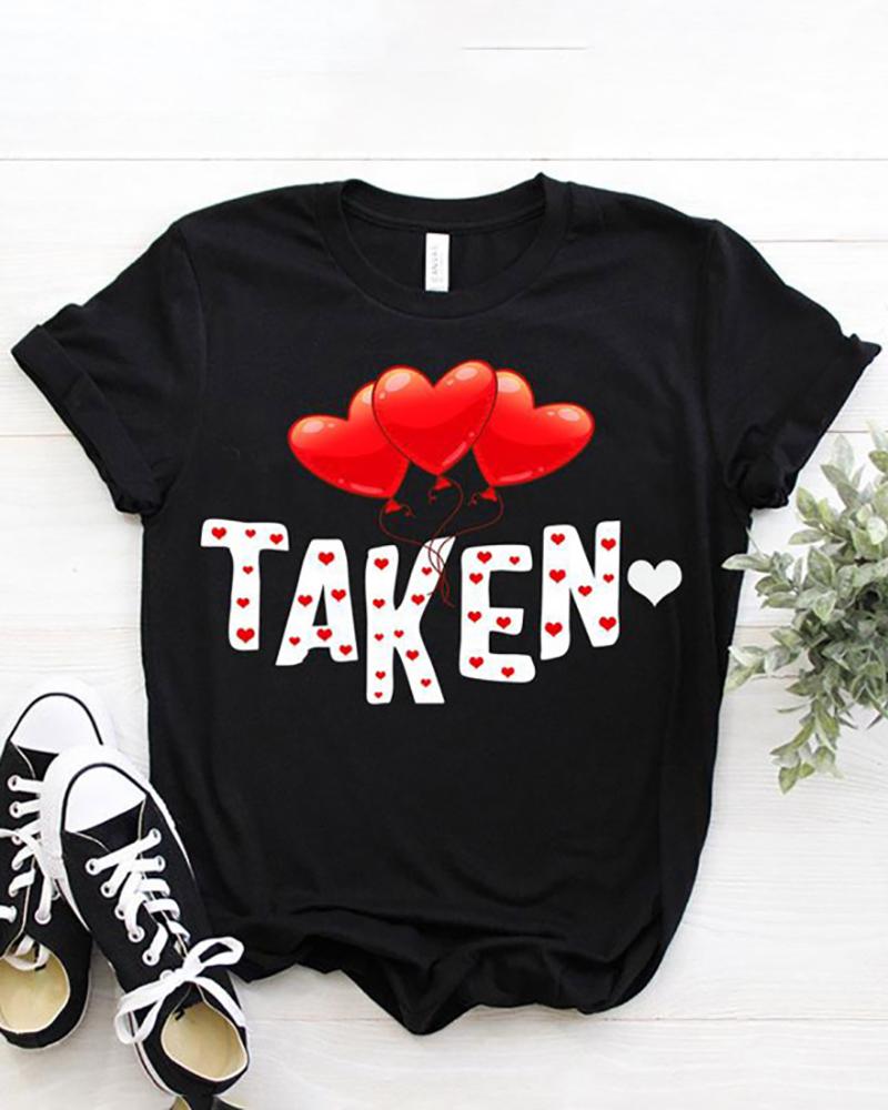 

Valentine's Day Heart Letter Print Short Sleeve T-shirt, Style3
