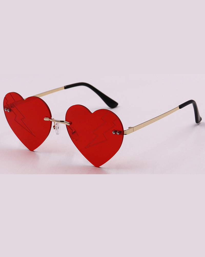

1Pair Gradient Color Heart Shaped Rimless Trendy Sunglasses, Red