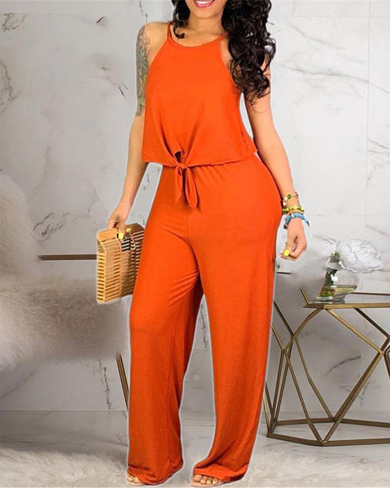 

Sleeveless Tied Detail Top & High Waist Pants Set, Orange