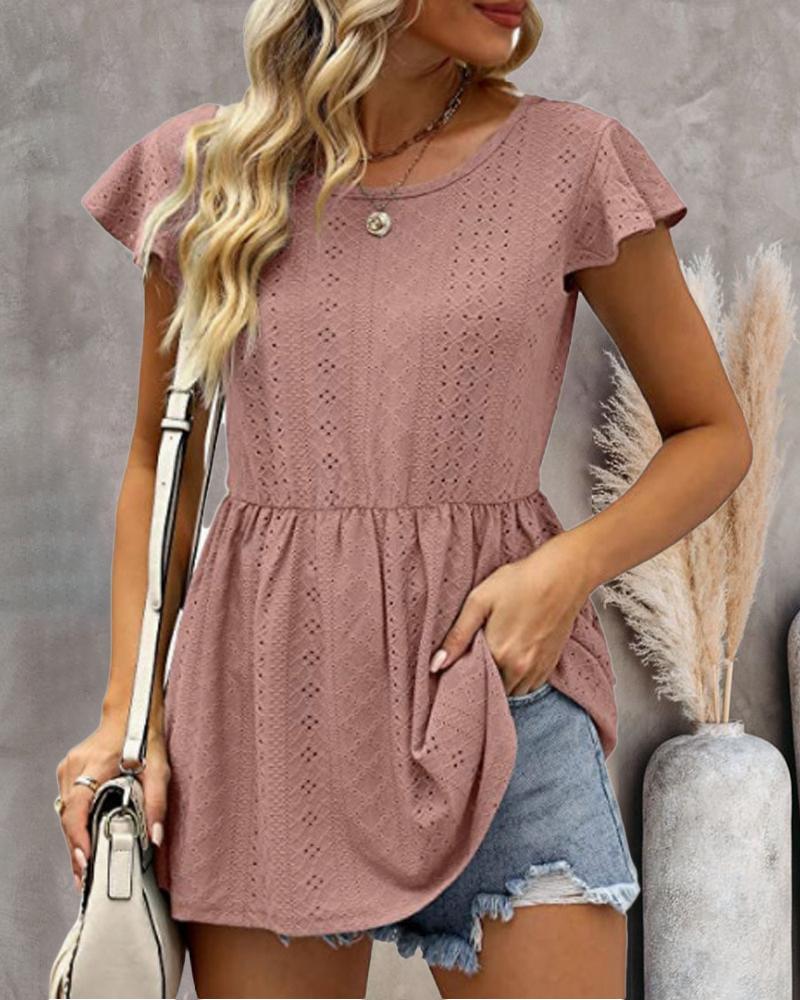 

Patchwork Hollow Out Open Back Peplum Top, Pink