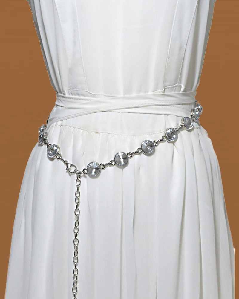 

1pc Sparkling Rhinestone Decor Waist Chain, Silver