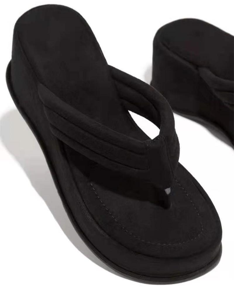 

Solid Post-toe Platform Flip-flop Slippers, Black