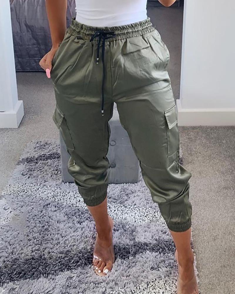 

Drawstring Pocket Design Cargo Pants, Army green