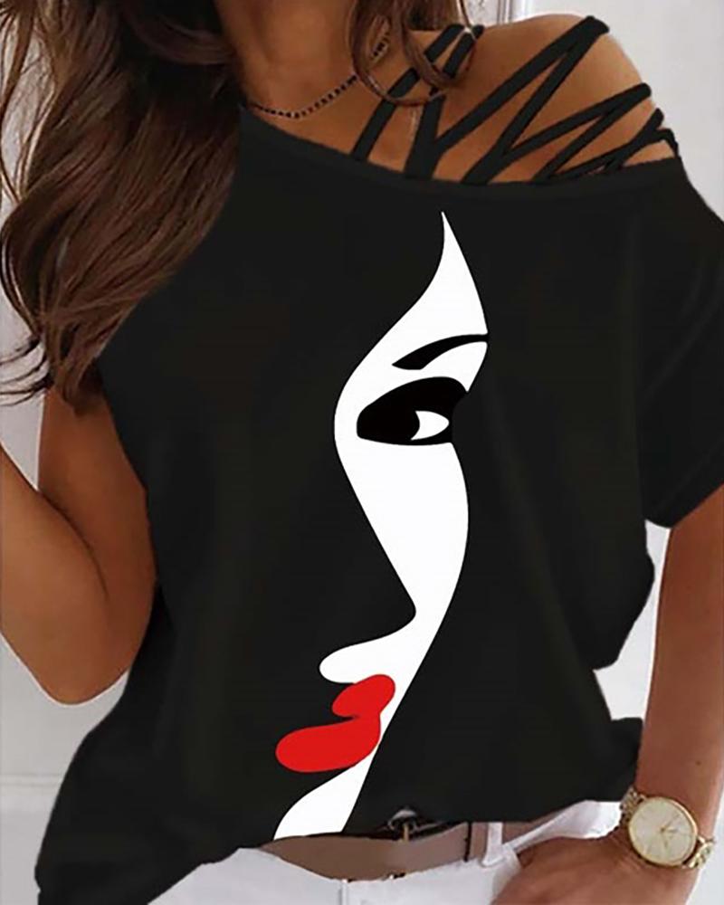 

Short Sleeve Figure Print T-shirt, Black