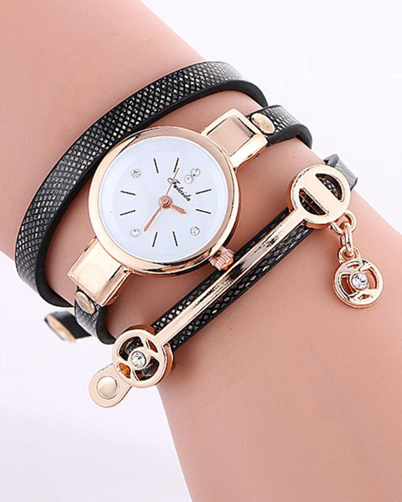 

1pc Geometric Tassel Design Bangle Quartz Watch, Black