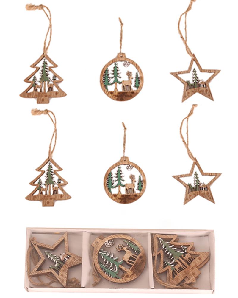 

6PCS Christmas Wooden Hanging Ornaments Hanging Crafts for Christmas Tree Home Decor, Green