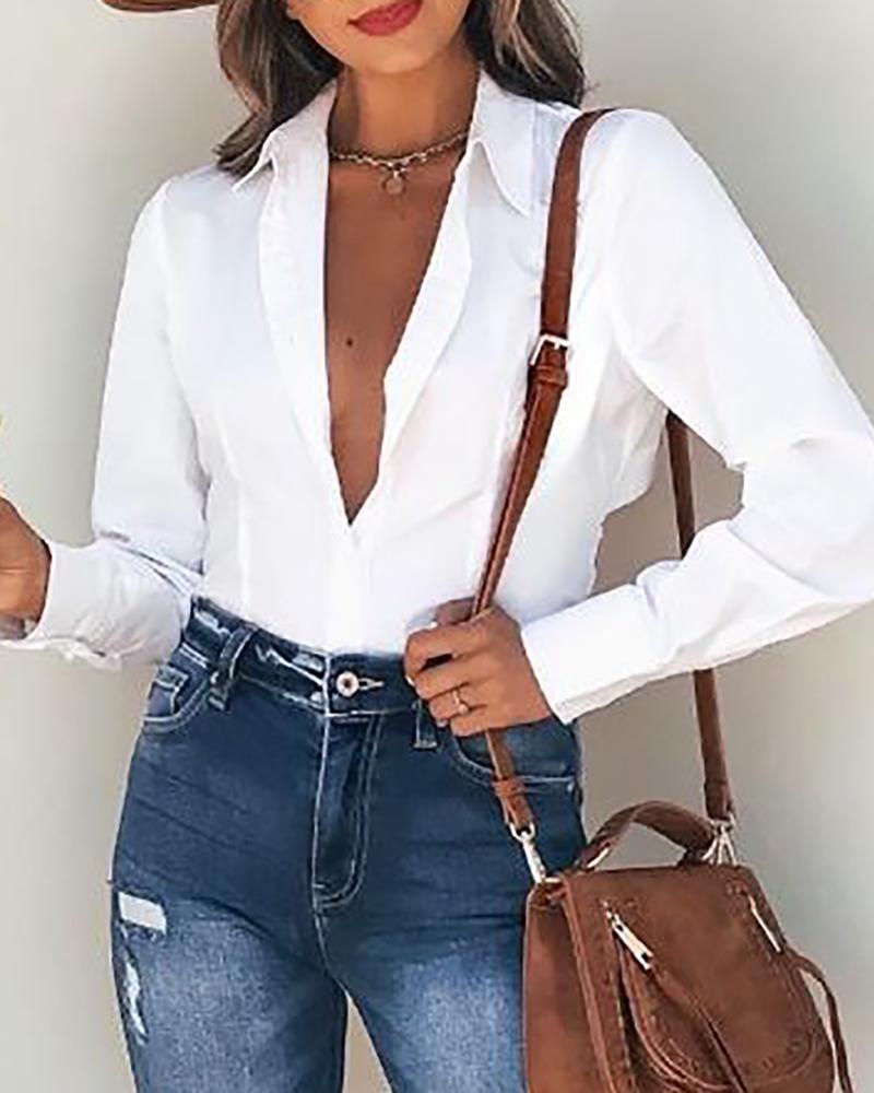 

Cutout Back Long Sleeve Buttoned Shirt, White