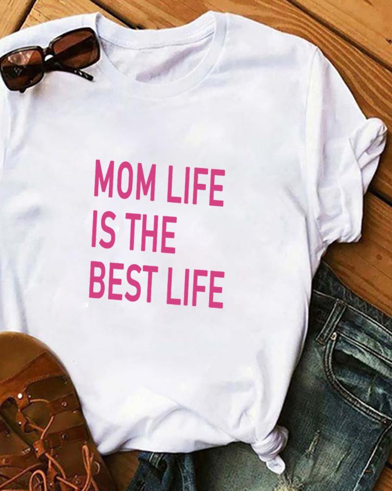 

Mother' Day Letter Print Short Sleeve T-Shirt, White