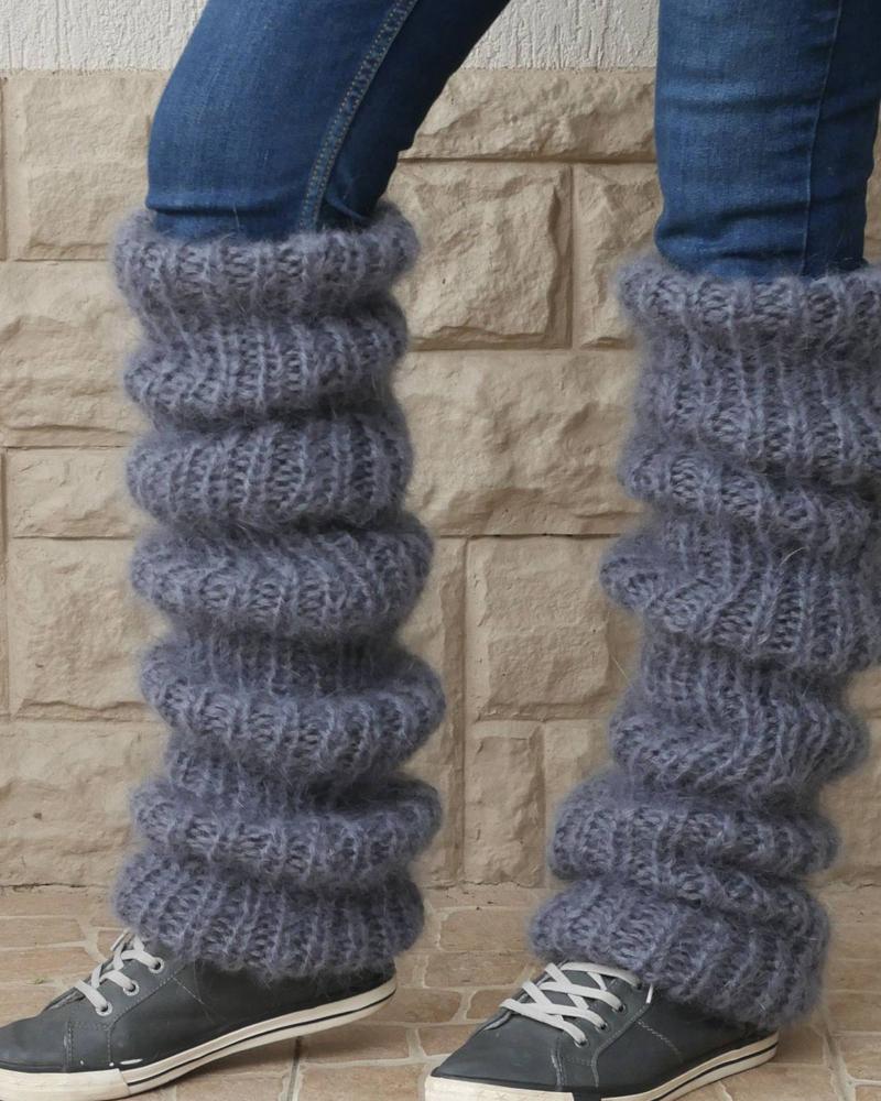 

1Pair Chunky Knit Leg Warmers Winter Warm Footless Long Boot Socks, Gray