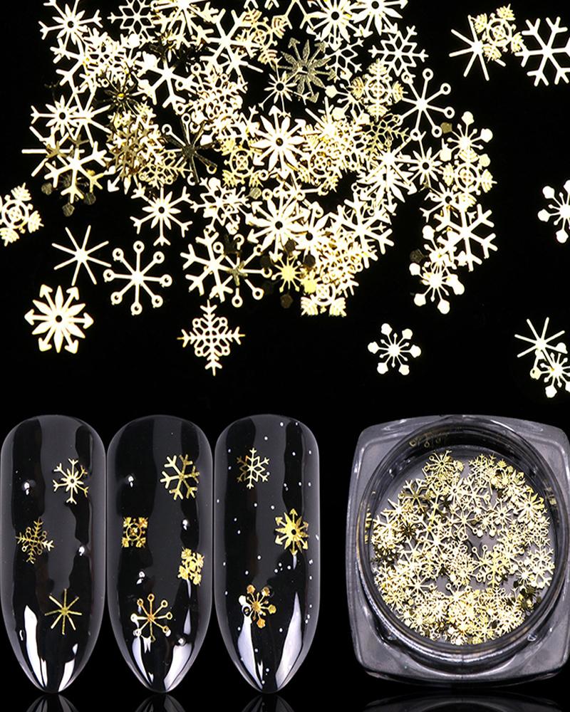 

1 Box 9 Different Types Of Christmas Snowflake Nail Decoration, Gold