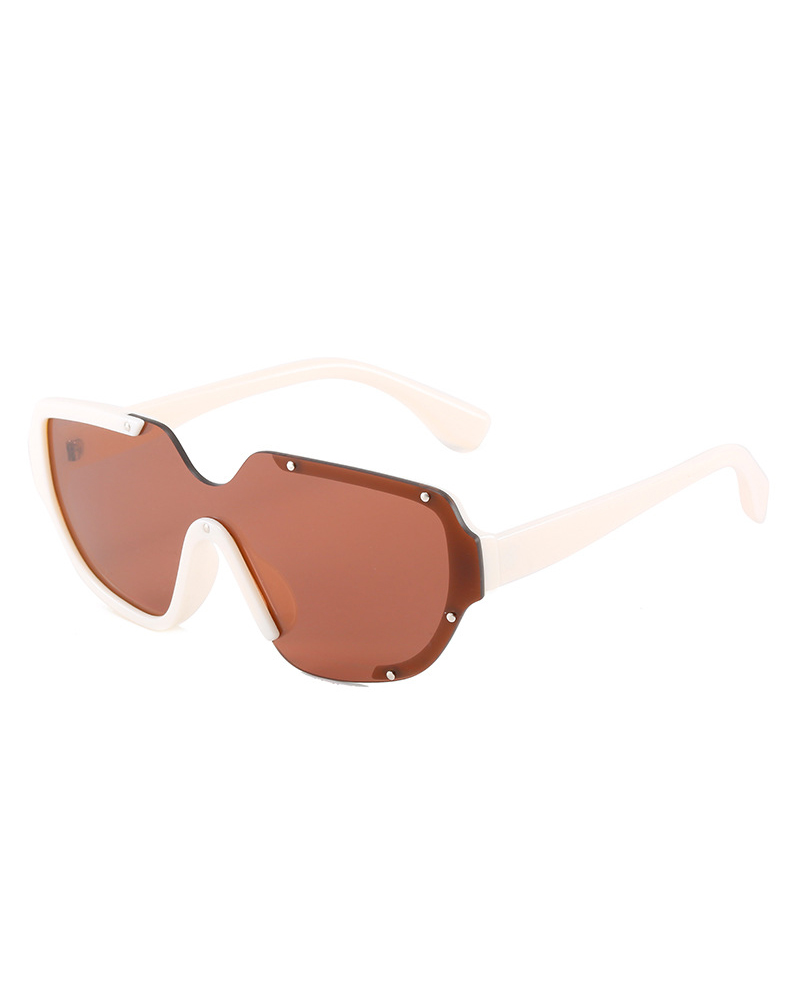 

1Pair Colorblock Studded Frame Tinted Sunglasses, Brown