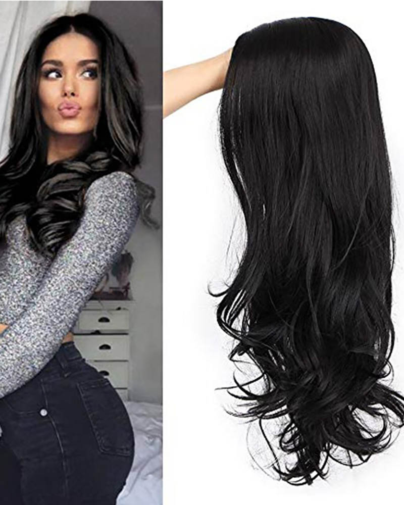 

Black Wavy Wigs 24 Inches Long Curly Wig Synthetic Party Wigs Middle Part Full Wigs Natural Looking