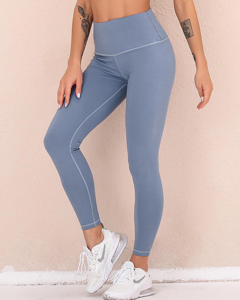 

Solid Skinny High Elatic Yoga Pants, Blue