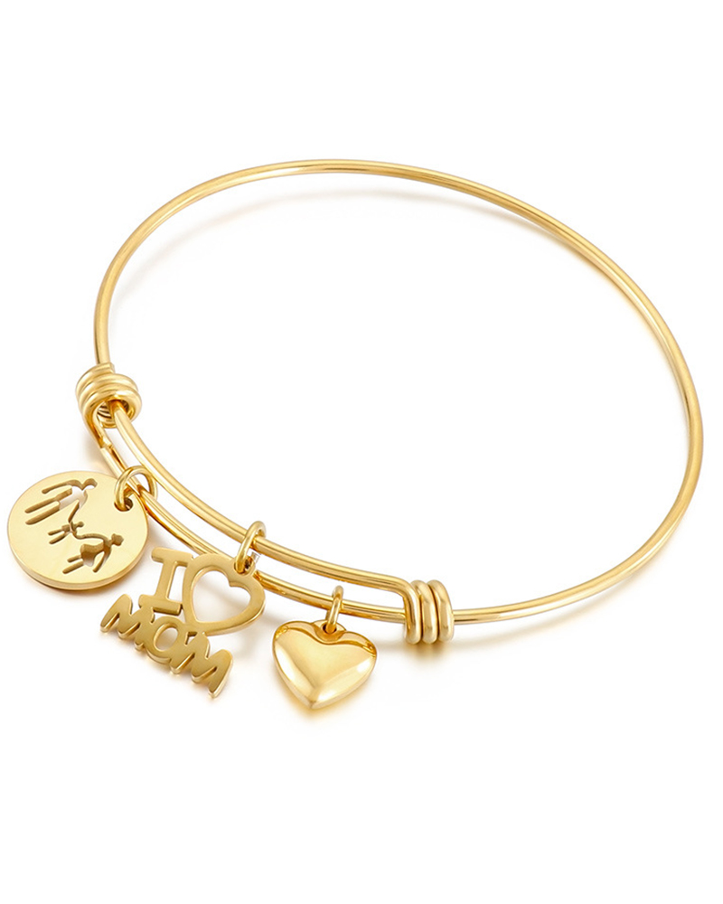 

1pc Mother's Day Gift Golden Parent And Child I Love Mom Pattern Adjustable Bracelet, Style1