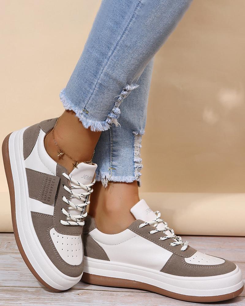 

Breathable Colorblock Lace-up Sneakers, Coffee