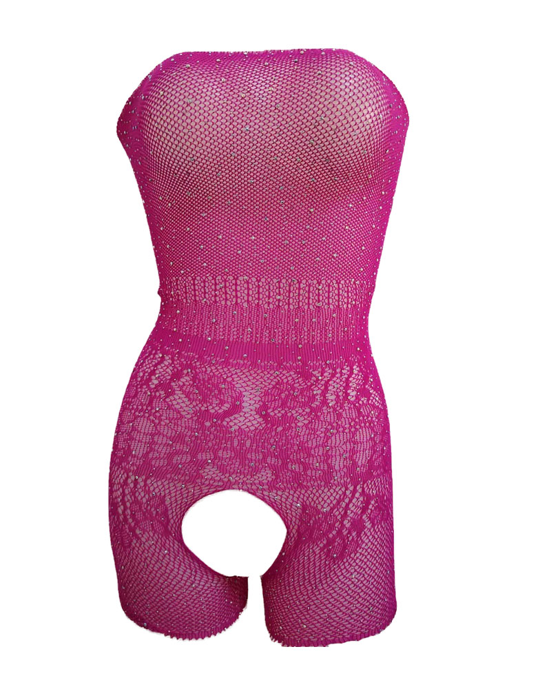 

Rhinestone Decor Crotchless Bandeau Teddy, Hot pink