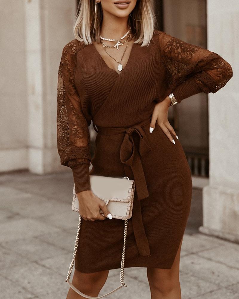 

Crochet Lace Knit Casual Women Dress, Brown