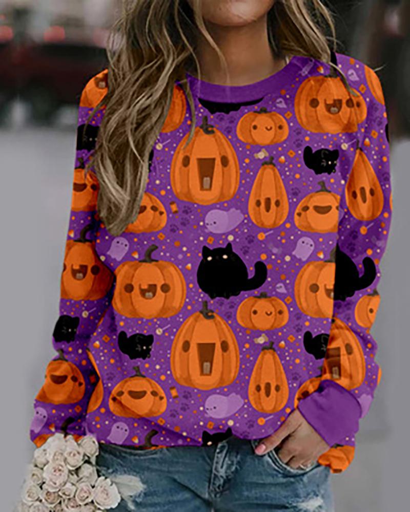 

Halloween Pumpkin / Animal Print Long Sleeve O Neck Sweatshirt, Style4