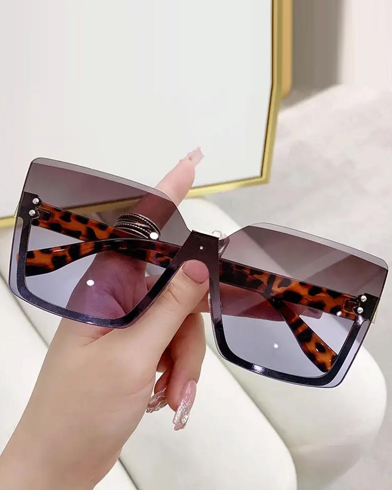 

1Pair Vintage Large Trendy Rimless Shades Square Sunglasses, Leopard