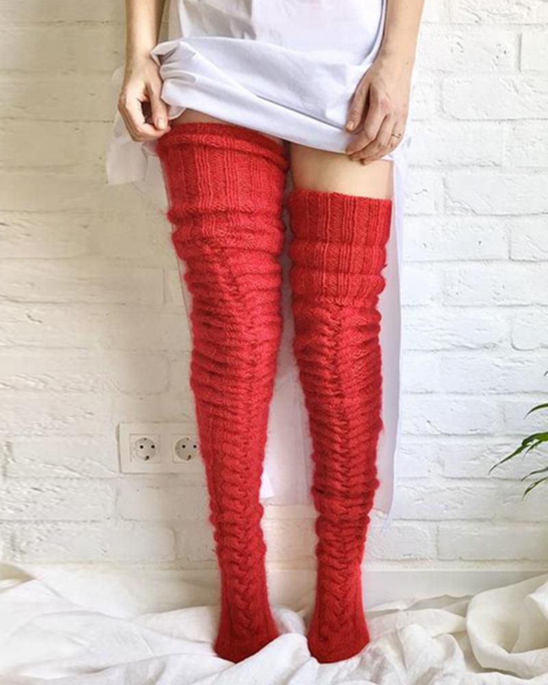 

Casual Solid Color Over The Knee Socks, Red