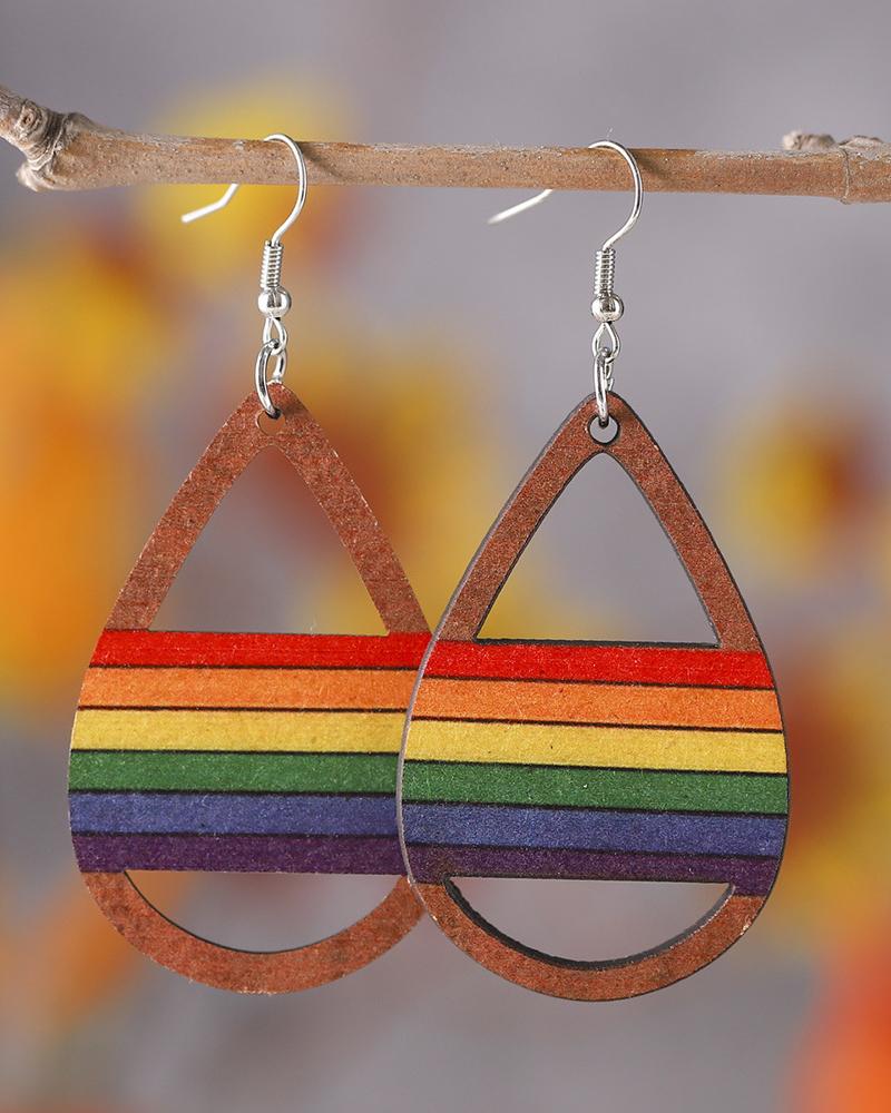 

1Pair Cinco De Mayo Rainbow Stripe Waterdrop Hook Earrings, Multicolor