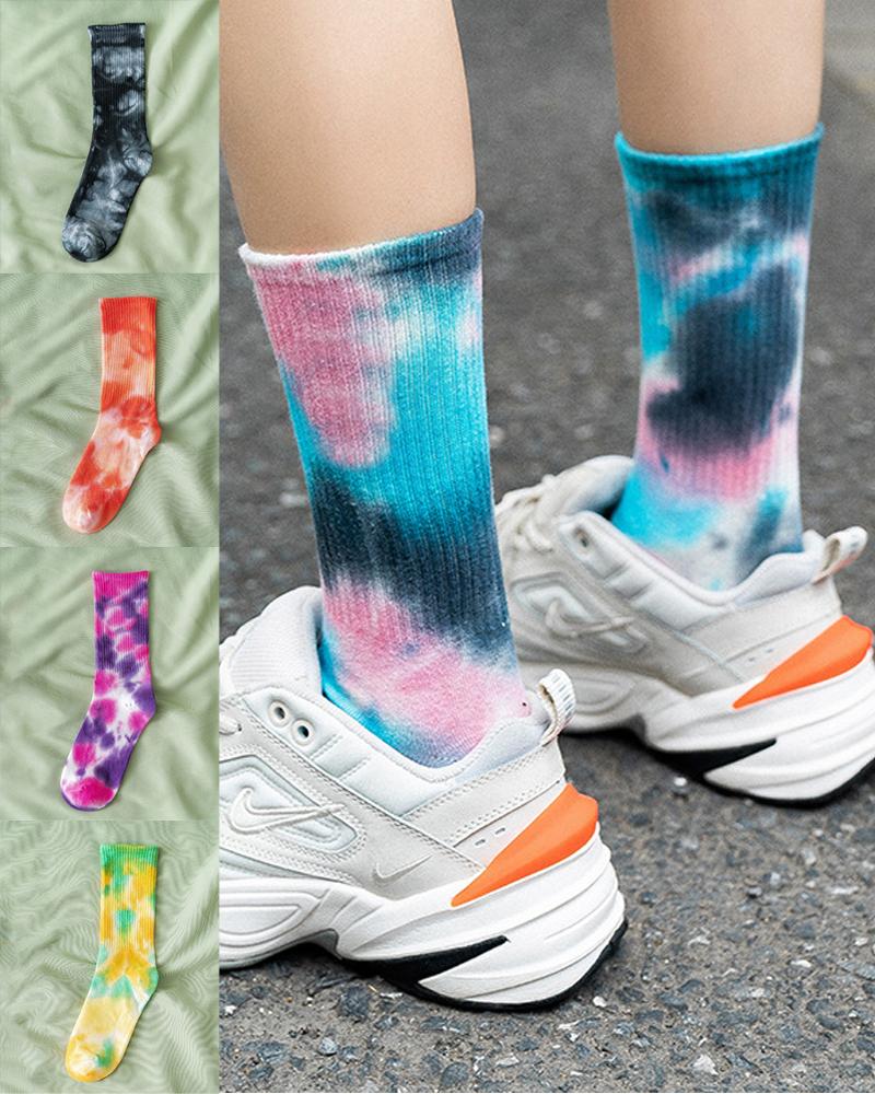 

1Pair Tie Dye Print Socks, Blue