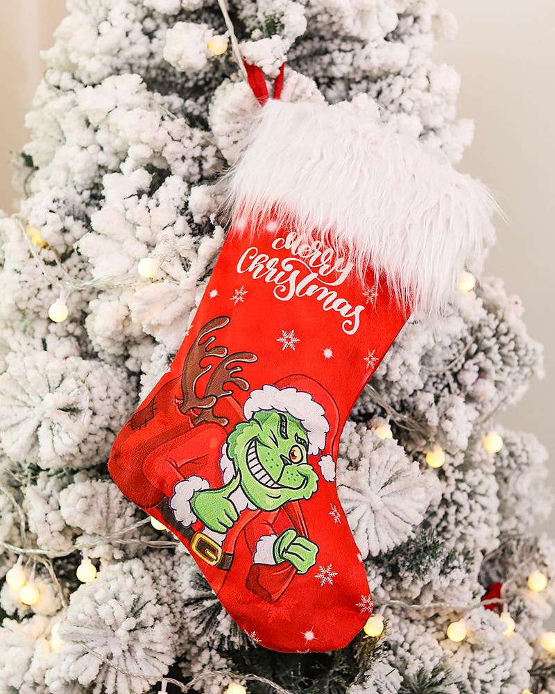 

Lovely Christmas Stockings Cartoon Xmas Hanging Ornament New Year Christmas Gift, Red