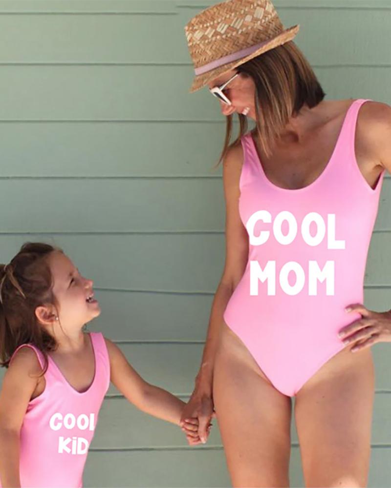 

Mommy & me Letter Print U-Neck One Piece Swimsuit For Mom, Pink