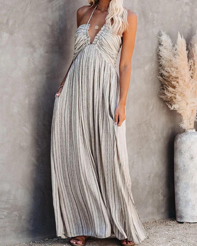 

Halter Ruched Tied Backless Pocket Design Maxi Dress, Apricot