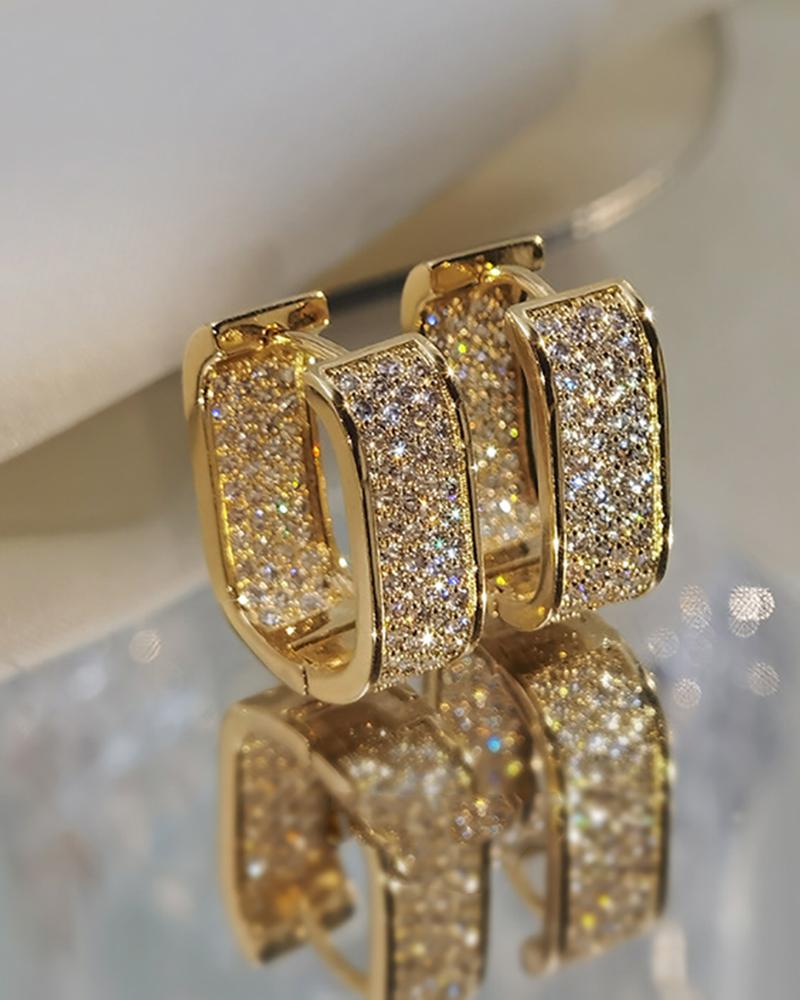 

1Pair Rhinestone Decor U-Shaped Earrings, Gold