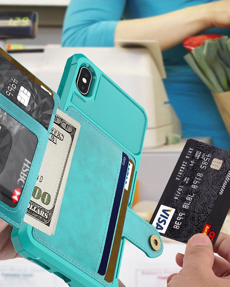 

Anti-Scratch Buckle Wallet iPhone Case, Green