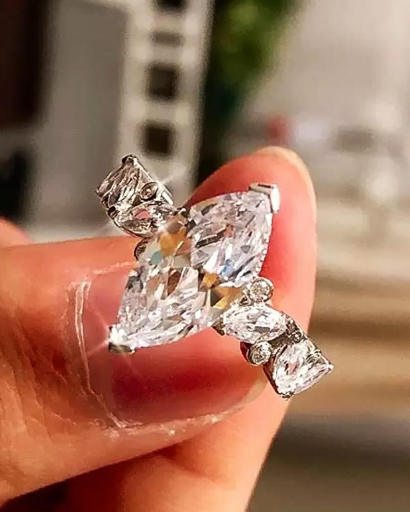 

1pcs Zircon Decor Geometric Shaped Ring, Silver