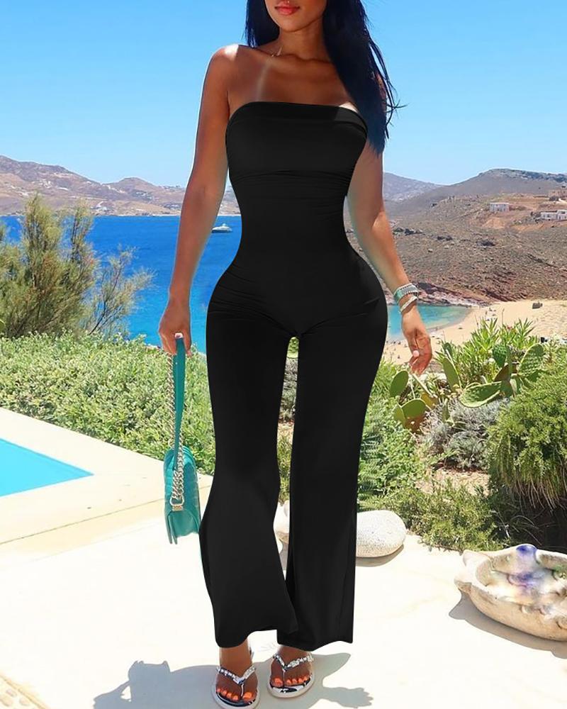 

Knotted Backless Skinny Bandeau Jumpsuit, Black