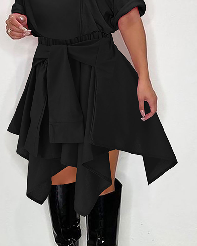 

Plain Tied Detail Asymmetrical Skirt, Black