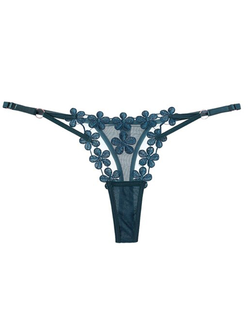 

Guipure Lace Mesh Patch Thong Panty, Green