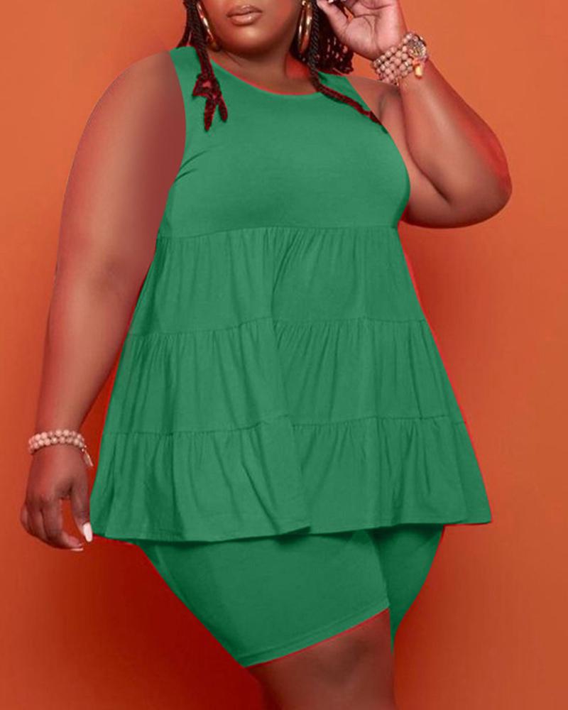 

Plus Size Flowy Tank Top & Shorts Set, Green