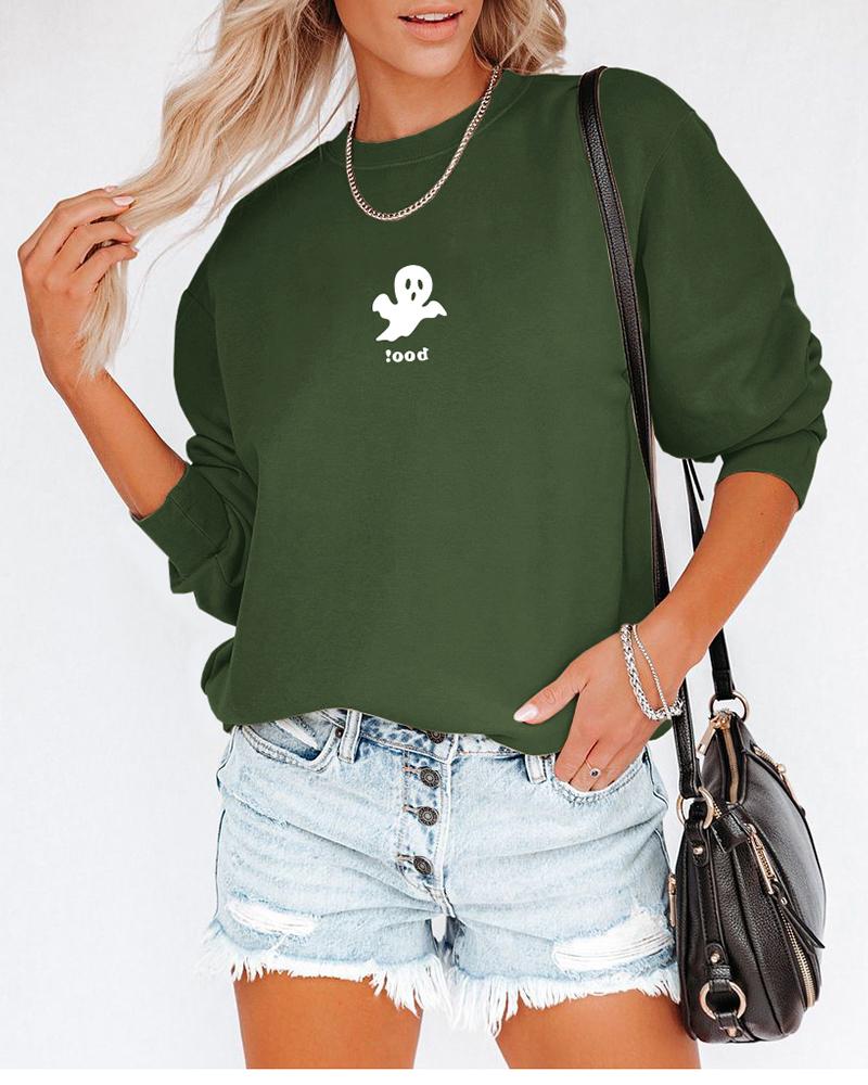 

Halloween Graphic Letter Print Long Sleeve Sweatshirt, Green