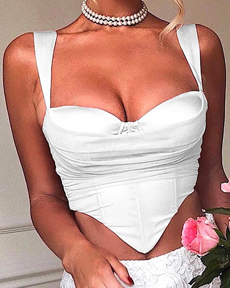 

Solid Color Sleeveless Ruched Skinny Cropped Top, White