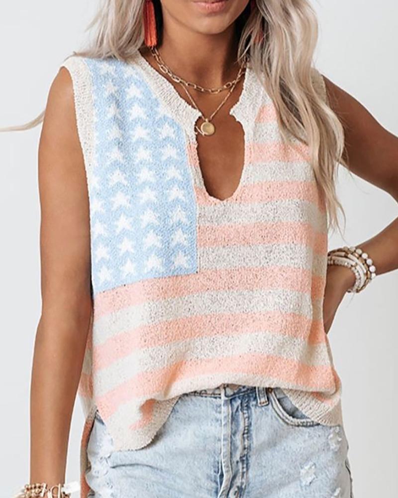 

Independent Day Flag Print Tank Top, Pink