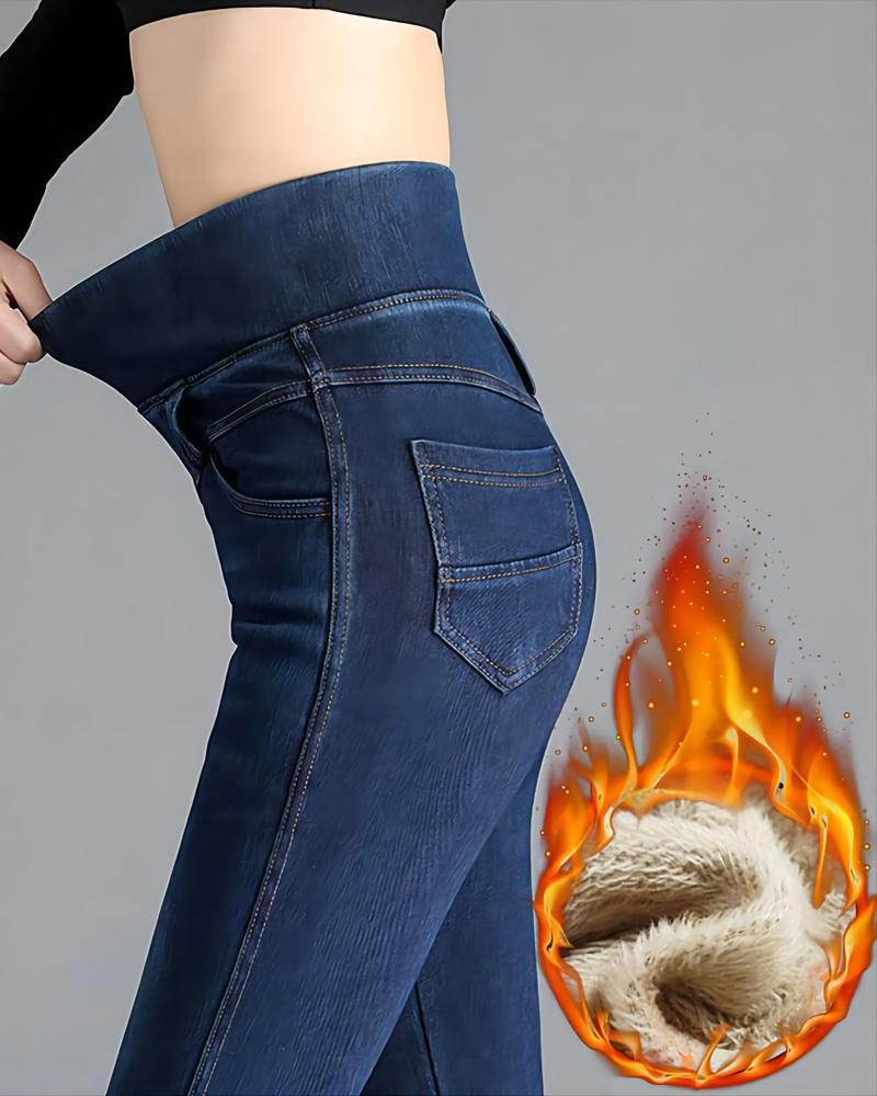 

High Waist Thermal Warm Fleece Lined Leggings, Blue