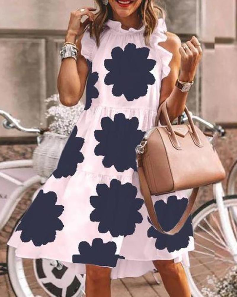 

Floral / Polkadot / Sunflower / Daisy Print Ruffles Casual Dress, Style1