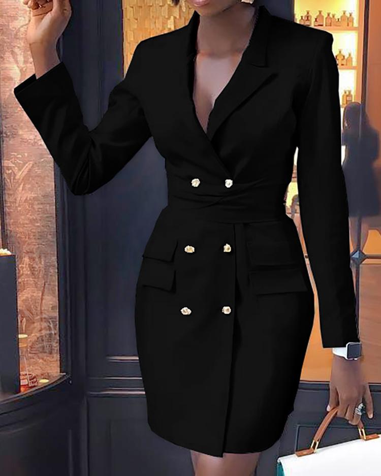 

Double Breasted Long Sleeve Blazer Dress, Black